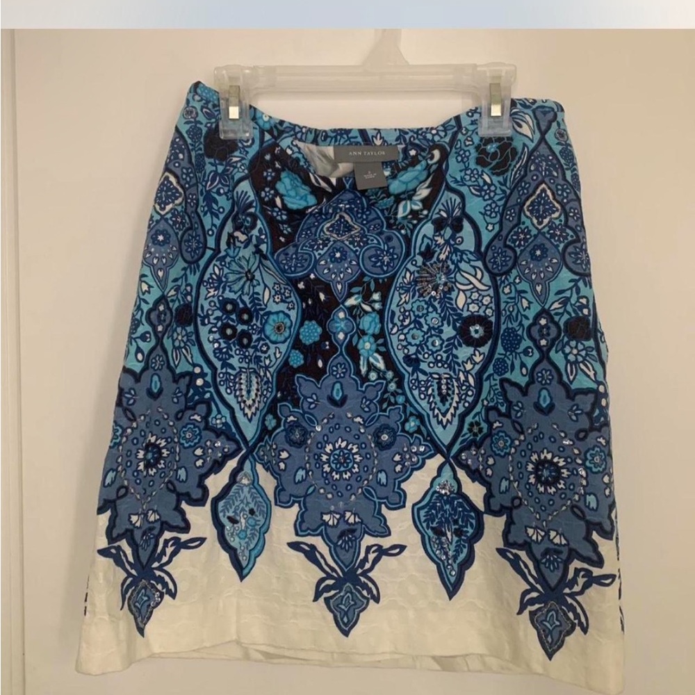 Ann Taylor Blue and White Floral Skirt